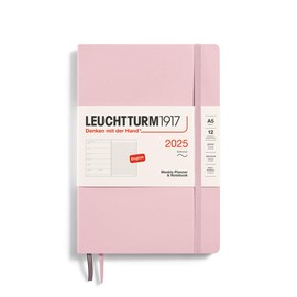 LEUCHTTURM1917 370747 Weekly Calendar & Notebook 2025, Medium A5 Softcover - 12-Month Planner, Lined - Powder, English