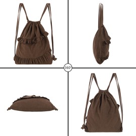 MilyaDE Straw Backpack Beach Bag Handmade Daypack Drawstring Bohemian Shoulder Bag for Women Travel Holiday, Cb-cord, coffee