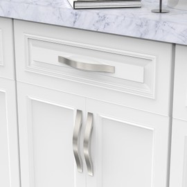 FURNIWARE Pack of 10 Brushed Nickel Kitchen Handles, D-Shape Drawer Pulls 128mm(5 Inch) Hole Center, Hardware Modern Kitchen Cabinet Door Handles, for Kitchen and Bathroom Cabinets Cupboard