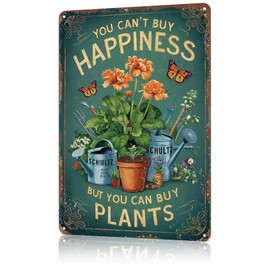 TWNSLLA Gardening Gifts Vintage Garden Sign You Can't Buy Happiness But You Can Buy Plants Mental Signs for Outside Tin Sign for Greenhouse Bedroom Outdoor Yard Backyard Home Garden Art,8x12inch