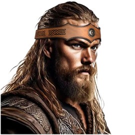 keland Viking Leather Headband Headdress Women Men Medieval Accessory (D-Beige)