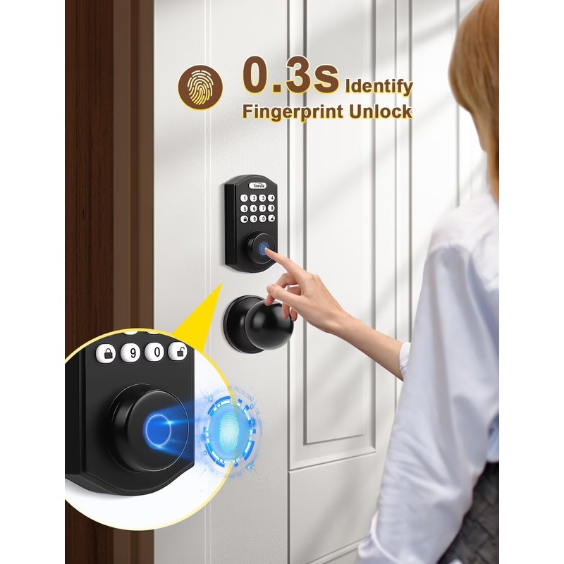 Tinewa Fingerprint Door Lock with 2 Door Knobs - Keyless