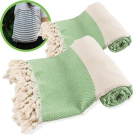 Beach Daze 2 Pack Turkish Beach Towel - Handmade Turkish Beach Towels Oversized - 39" x 72" Cotton Turkish Towel for Bath, Beach, Pool, Picnic Mat, Yoga - Green