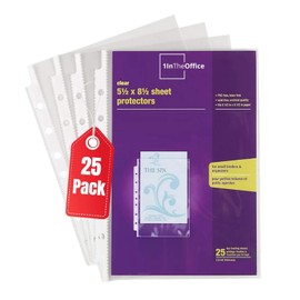 1InTheOffice Mini Binder Sheet Protectors 5.5 x 8.5, Top Loading, Clear,"25 Pack"