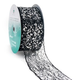 CT CRAFT LLC Sparkling Glitter Mesh Wired Ribbon 2.5" x 20 Yards Black for Christmas Home Decor Bow Gift Wrapping DIY Crafts Wreath