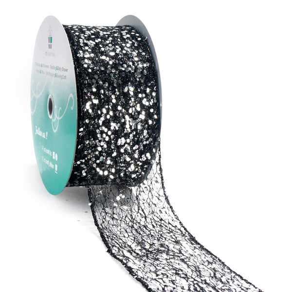 CT CRAFT LLC Sparkling Glitter Mesh Wired Ribbon 2.5" x