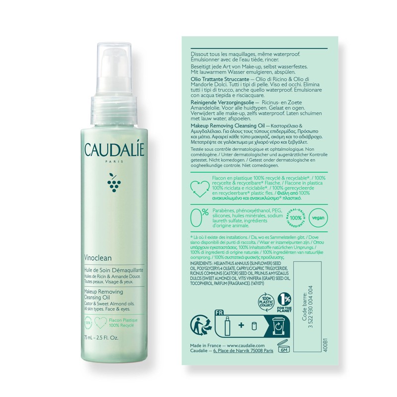Caudalie Vinoclean Makeup Removing Cleansing Oil, Waterproof Makeup Remover -