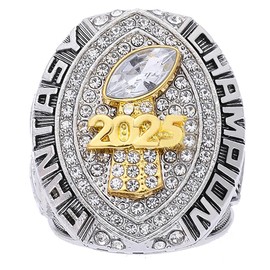 2025 Fantasy Football Championship Ring | Heavy FFL Champion Trophy Ring | Gold Silver Tone Plated Award Trophy for Fantasy Football League Winner (ring and stand together, size 13)