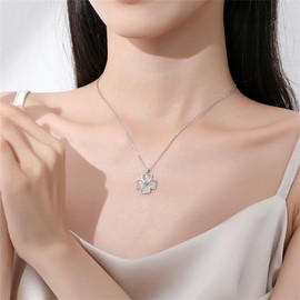 OIDIMS Dainty Jade Clover Pendant Necklace for Women S925 Sterling Silver Crystal Four Leaf Clover Necklaces Lucky Simple Love Heart Flower Jewelry Festival Wedding Statement Girlfriend Mom