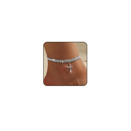 VRNGI Cross Anklets for Women Silver Ankle Bracelets for Women Waterproof Diamond Silver Anklets for Women Tennis Rhinestone Anklet Bracelet Plus Size Big Anklet