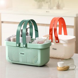 Cesta De Almacenamiento De Ducha Portátil De Plástico,Cesta De Almacenamiento De Plástico Con Asa,Adecuada Para Baño,Cocina,Dormitorio,Gimnasio (Verde 31.5x17.8x15.6cm)