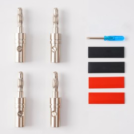 AcouZen 4Pcs Hi-End Banana Plugs - Pure Copper with Gold or Nickel Plating, Suitable for DIY Speakers and Matching Speaker Cables (4 Pieces Nickel-Plated)