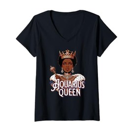 Womens Aquarius AF Vibes Queen Energy Zodiac Regal Afro Crown V-Neck T-Shirt
