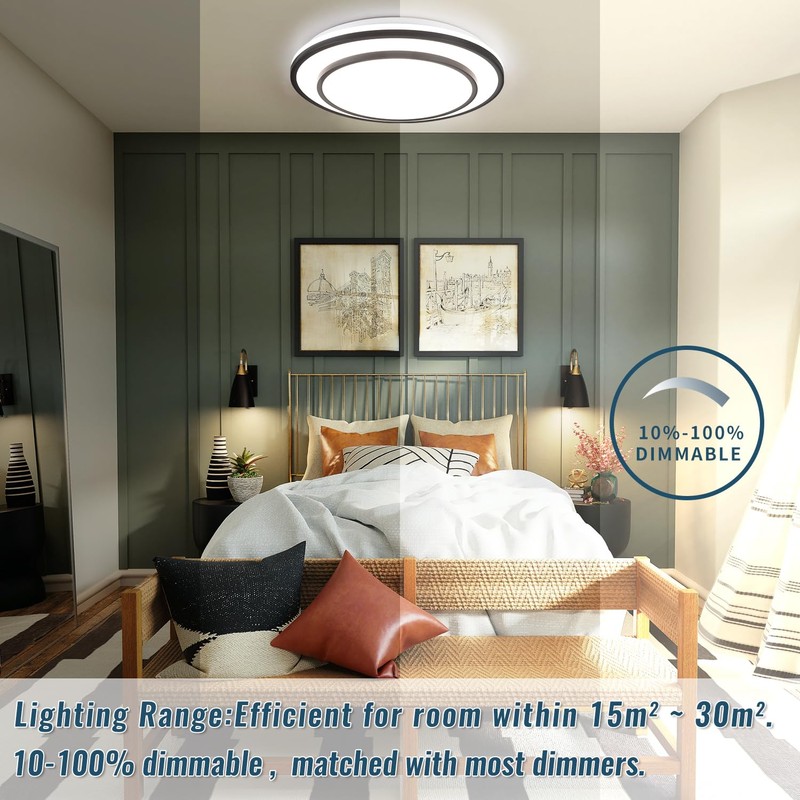 Wheatronic 2 Pack Black LED Flush Mount Ceiling Light Fixture