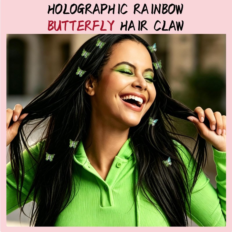 Mini Butterfly Hair Clips, 32Pcs Y2K Claw Clips Rainbow Plating