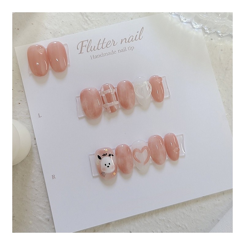 Plump Heart Marble Handmade Nail Tips - Short Square /