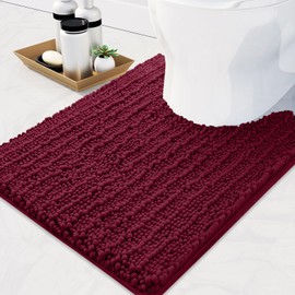 Arotive Luxury Chenille Toilet Rugs U-Shaped, Extra Soft Thick Absorbent Bathroom Mat, Non-Slip Shaggy Plush Contour Rugs, Machine Wash Dry Bath Mat for Toilet Base, 24x24, Burgundy