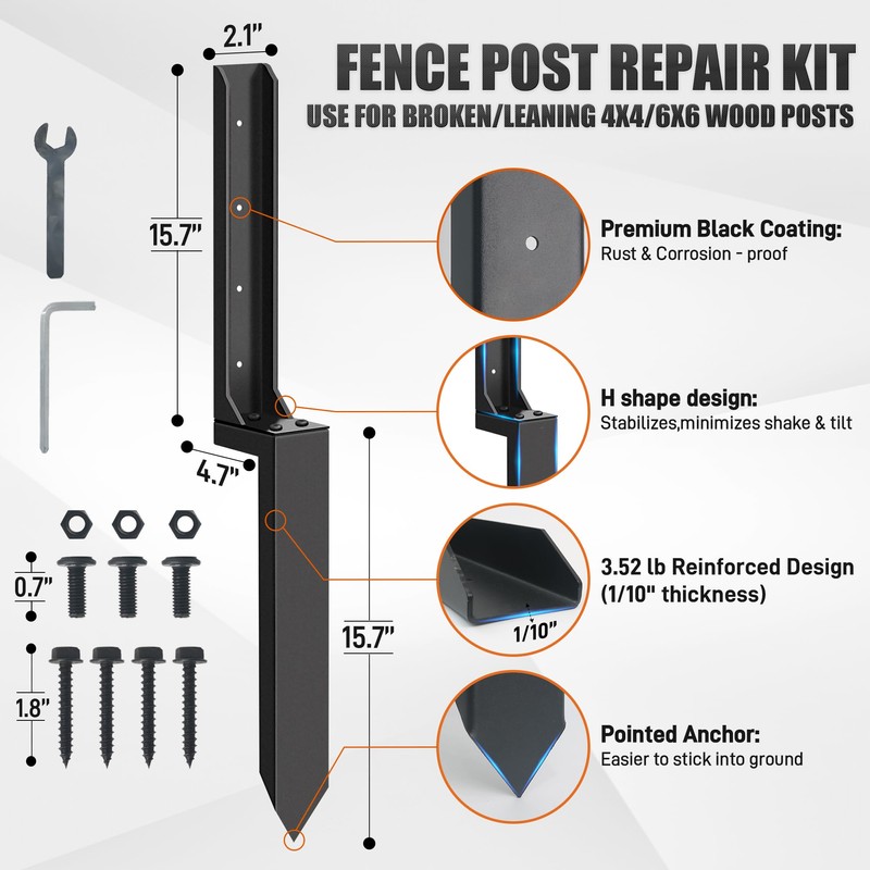 Mulctun 4 Pack Fence Post Repair Kit - 31.6" H