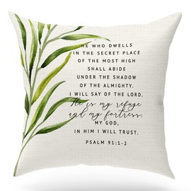KongMoTree Bible Verse Throw Pillow Case, Blessing Gift, Scripture Art, Scripture Sayings, Bible Quote, Psalm 91:1-2, Church Gifts, Sofa Bed Living Room Porch Decoration, 18x18 Inch(GMS750)