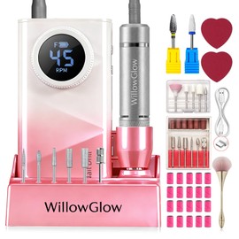 Willowglow Professional Nail Drill, 45000RPM Electric Efile Nail File with Charging Dock, Ceramic & Tungsten Bits for Acrylic Gel Removal, Home and Salon Use