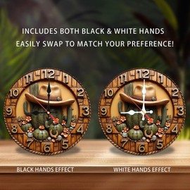 Lancholy Cactus Cowboy Hat Wall Clock Decor Western Rustic Home 10-Inch Wooden Wall Clock, Silent Movement, Battery Operated (AA Batteries Not Included), Artistic Home Decor, Perfect for Home Accents