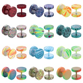 JeryWe 12 Pairs Fake Gauge Screw Studs Earrings Set for Men Women Cheater Fake Ear Plugs Gauges Tunnel Stainless Steel Fake Plugs Faux Gauges Plugs Earring