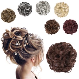Elaine Big Messy Bun Extension Curly Hair Buns Hair Pieces for Women Synthetic Wavy Large Scrunchies Thick Updo Ponytail (Dark Auburn-#39)