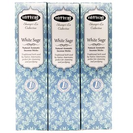 Nitiraj Incense, Aroma Incense, White Sage, Set of 3 (30 Sticks / Box of 10) Made with Natural Materials