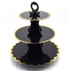 Tumtanm 3-Tier Cardboard Cupcake Stand, Disposable Cupcake Display Tower Stand for Holiday Wedding Birthday Party Black