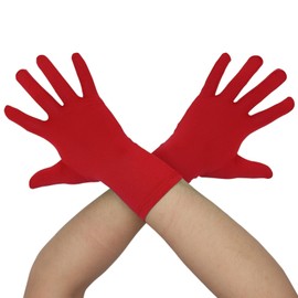 Aniler Men's and Women's Wrist Length Stretchy Gloves Spandex Wedding Party Banquet Costume Short Gloves (One Size, Red)