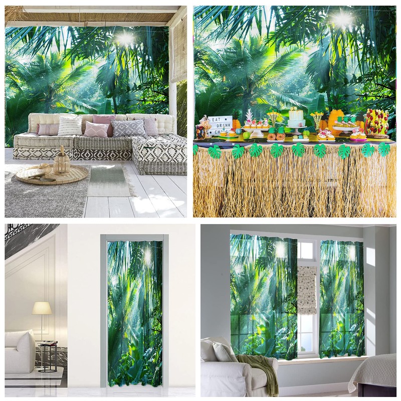 LB Shower Curtain Jungle, Green Bath Curtain with 12 Hooks,