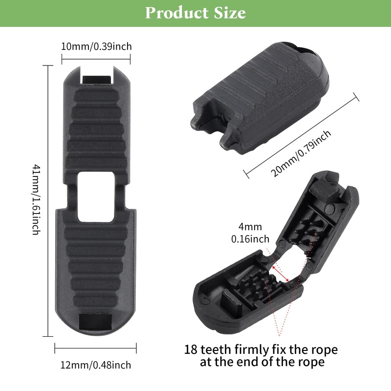 36Pack Elastic Cord End Locks, 12.2x20mm Plastic Cord Clamps for
