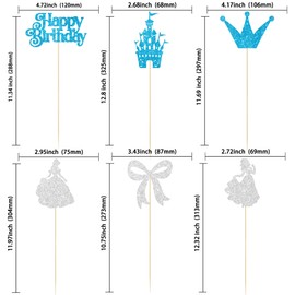 Gyufise 12Pcs Princess Centerpiece Sticks Birthday Bowknot Castle Birthday Table Flower Centerpieces Sticks Crown Bow Party Decorations for Bridal Shower Birthday Wedding Party Supplies Blue