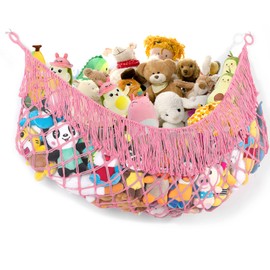 PrimZooty Stuffed Animal Hammock - Extra Large 63'' Long, Stuffed Animal Storage, stuffed animal Holder net, Hammock Large, Storage Hanging Organizer - Pink