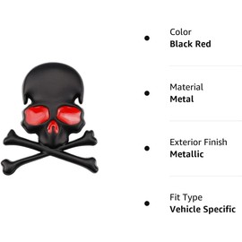 Pack of 2 3D Skull Zinc Alloy Metal Car Sticker Skull Emblem Badge Car Styling Sticker Accessories for Car Motorcycle (Black/Red)