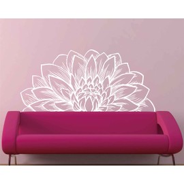 Mandala in Half Dahlia Wall Decal lotus Flower Interior Home Decor meditation mandala wall art Stickers BA787 (White, M-15.7X31.5inch)