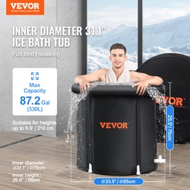 VEVOR Ice Bath Tub, Cold Water Therapy Plunge Tub for Athletes, Portable Outdoor Ice Barrel Plunge Pool for Recovery (Black, 105 Gal)