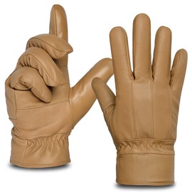 Harssidanzar Men's Leather Gloves Sheepskin Touchscreen Texting Warmth Fur Lined Winter Driving Leather Gloves SM043US,Camel,Size M