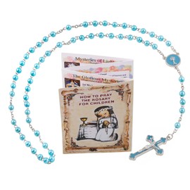 Luomu Glass Pearl Beads Rosary with Holy Grail Metal and Prayer Guide Book, 4mm, Glass Metal, No Gemstone