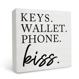 Entryway Table Decor Wooden Box Sign,Keys Wallet Phone Kiss Wood Box Sign Desk Decor, Entry Way Decor,Entry Way Table Home Decor