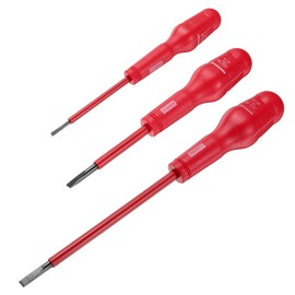 sourcing map 1000v Insulated Electrician Screwdriver 6x150mm 5x75mm 3x75mm CR-V Magnetic Slotted Flat Head Insulation Screwdrivers, Red