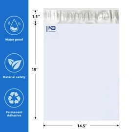 NB 14.5x19 Inch – 100 Pcs White Poly Mailers Strong Adhesive Self-Seal Shipping Envelopes, Tear & Water Resistant Packaging for E-Commerce and Small Business