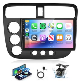 【Build-in DSP】Android Car Stereo for Honda Civic 2001 2002 2003 2004 2005 Radio Wireless Carplay Android Auto GPS Chip,Podofo 9 Inch Touch Screen 26UIs Mirror Link Bluetooth WiFi FM/RDS Backup Camera