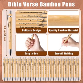 Haooryx Christian Bible Pen Bookmark - 30-Piece Christian Bible Verse Bamboo Inspirational Pen Scripture Biblical Bookmark Set Church Christmas Winter Xmas New Year Gift Bulk Sunday School Party Favor