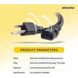 Universal AC Power Cable - 5 Pack- 3 Prong PC Power Cord Replacement for Computer, Monitor, Scanner, Printer, TV- IEC 320 C13 to NEMA 5-15P, 18awg, 125V 10 Amp (3-Feet)