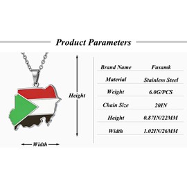Fusamk Sudanese Flag Necklace for Women, Gold Plated Stainless Steel Sudan Map Pendant Necklace with 50cm O Chain(White)