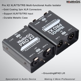 WisWinDa 2Channels XLR/TS/TRS Passive Hum Eliminator Box for Audio Equipments Ground Loop Isolator Noise Filter for Different Audio Systems Using (WDISO-Pro X2)