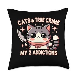 Cats And True Crime Series, Kawaii True Crime And Cats Throw Pillow