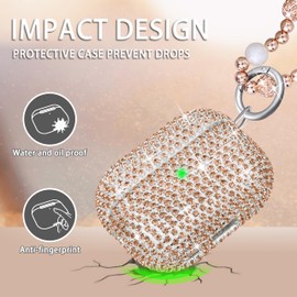 Topgraph Compatible with AirPods 3 Case, Glitter Diamond Cover for Airpod 3rd Generation with Sparkle Shiny Crystal Wrist Chain Strap Keychain Rosegold