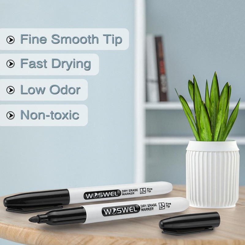 WOSWEL Dry Erase Markers Bulk, 72 Pack Black Fine Tip